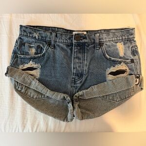One Teaspoon Blue Distressed Jean Shorts